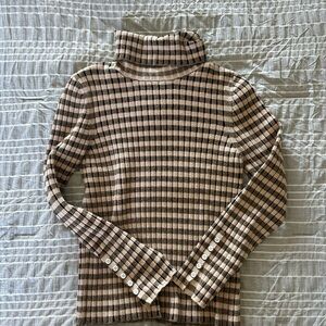 Anthropologie Ribbed Turtleneck Sweater in Brown and Cream